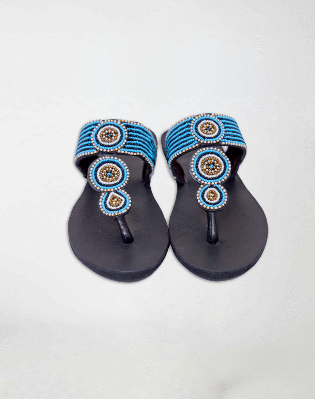 Blue smooth circle leather glass bead Footwear - Image 2