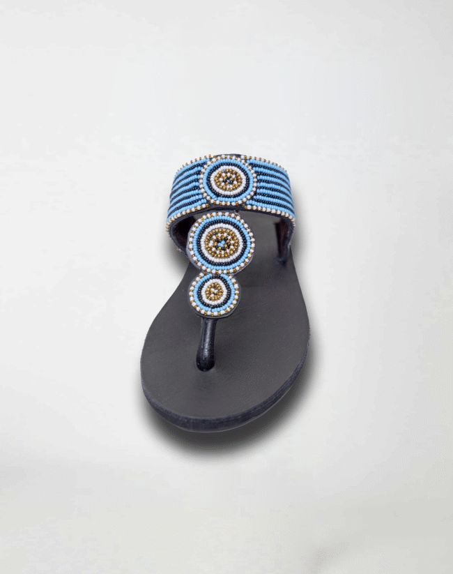 Blue smooth circle leather glass bead Footwear - Image 4