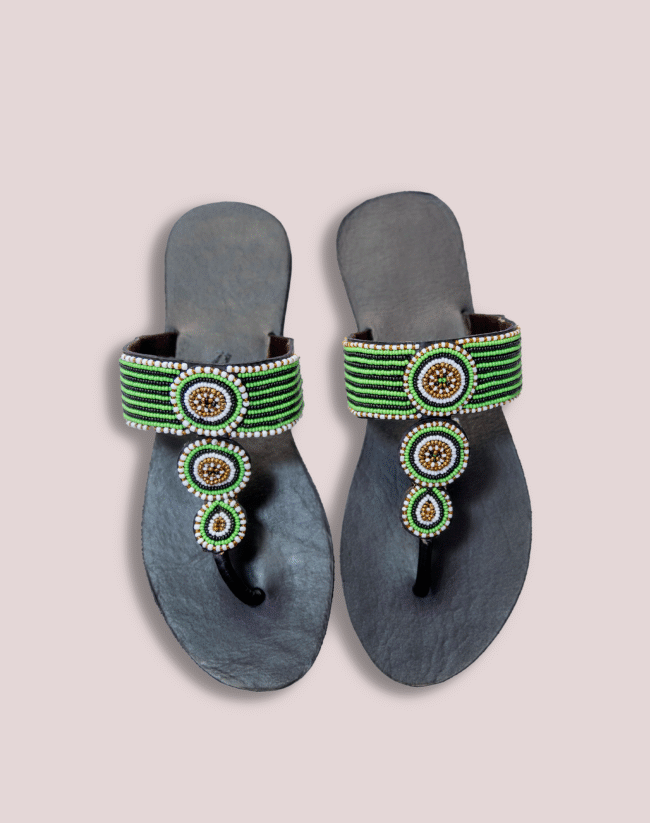 Green smooth circle leather glass bead Footwear - Image 2