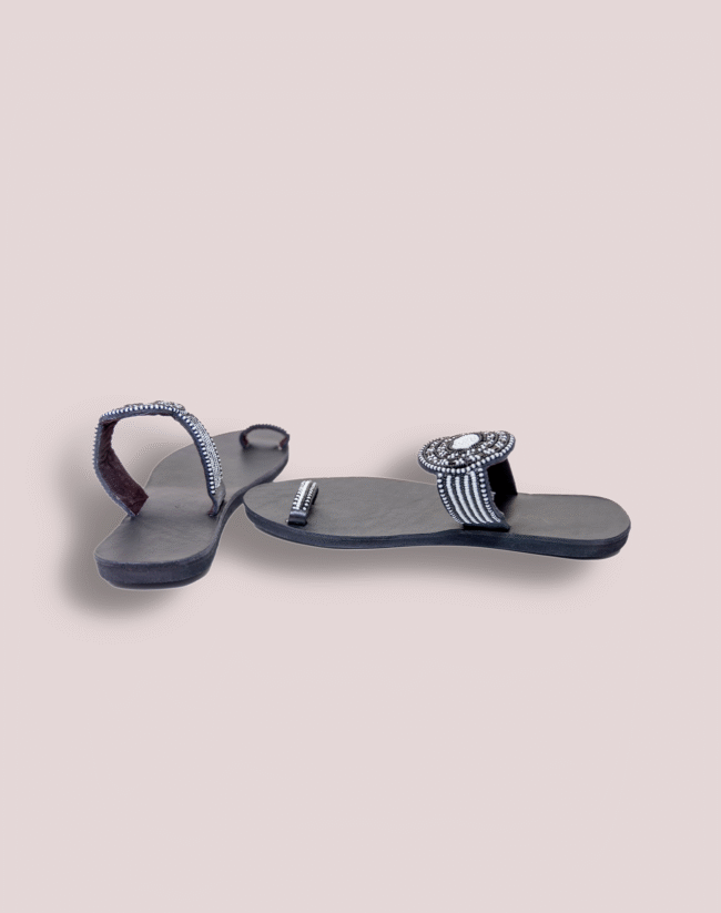 Black and white leather glass bead Footwear - Image 3