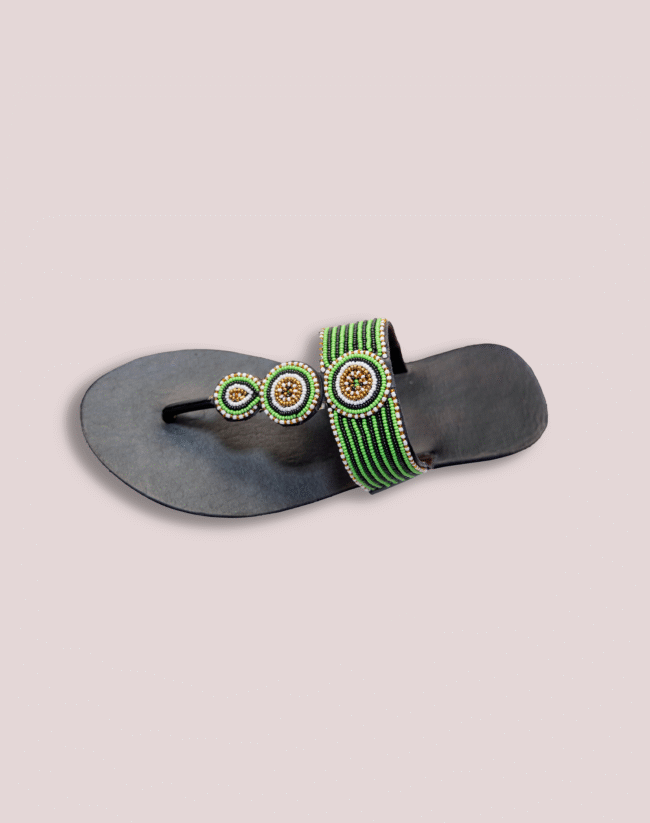 Green smooth circle leather glass bead Footwear - Image 4
