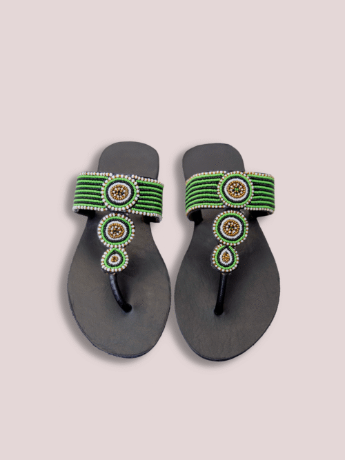 Green smooth circle leather glass bead Footwear