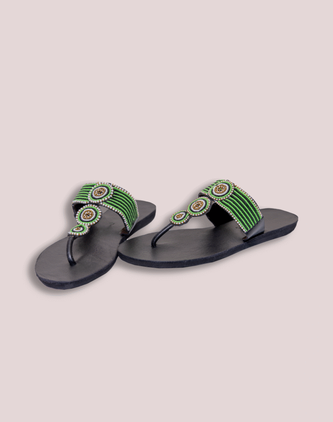 Green smooth circle leather glass bead Footwear - Image 3