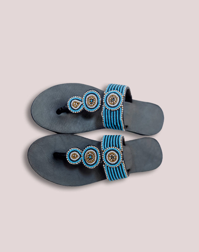 Blue smooth circle leather glass bead Footwear - Image 3