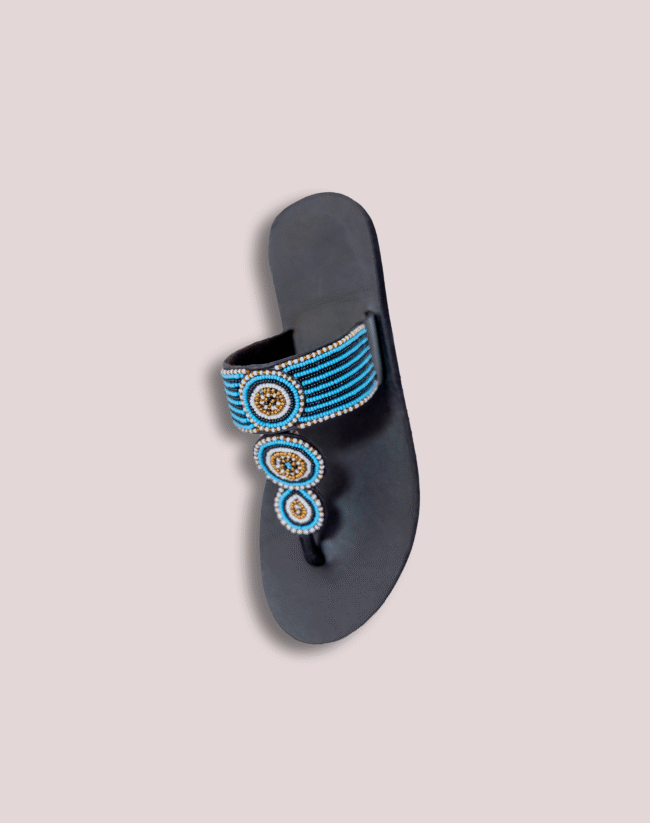 Blue smooth circle leather glass bead Footwear - Image 7