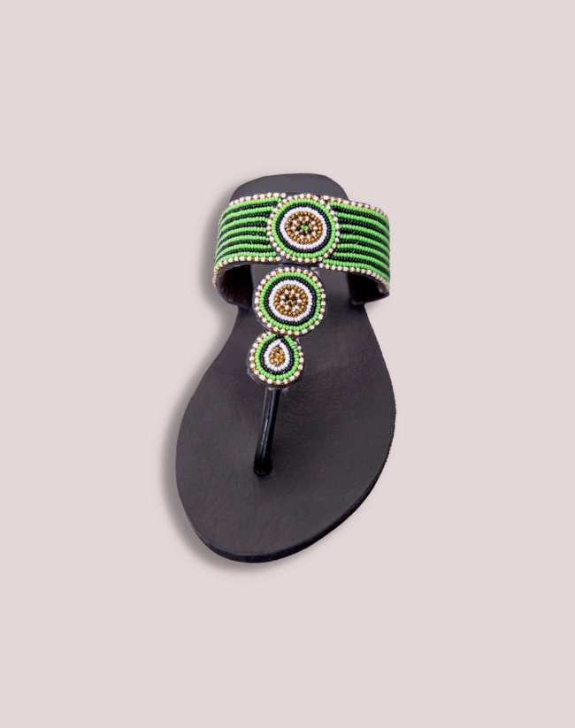 Green smooth circle leather glass bead Footwear - Image 5
