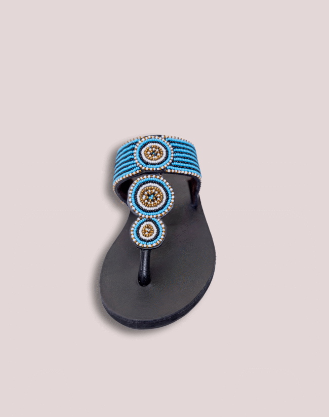 Blue smooth circle leather glass bead Footwear - Image 5