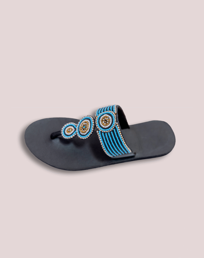 Blue smooth circle leather glass bead Footwear - Image 6