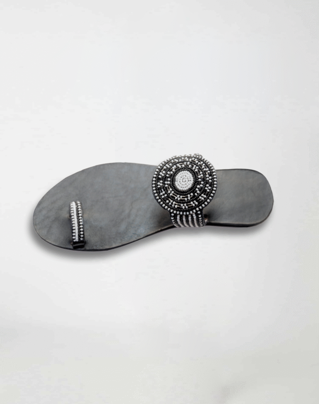 Black and white leather glass bead Footwear - Image 2
