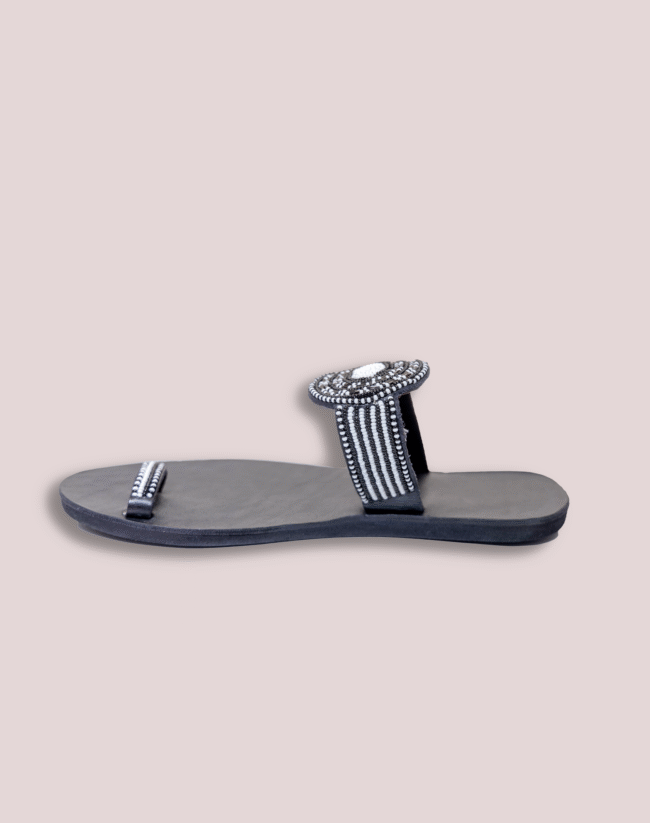 Black and white leather glass bead Footwear - Image 6