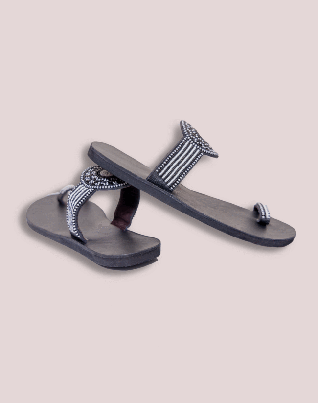Black and white leather glass bead Footwear - Image 4