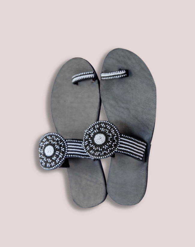 Black and white leather glass bead Footwear - Image 5
