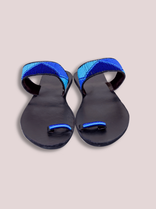 Pampered feet blue leather glass bead Footwear