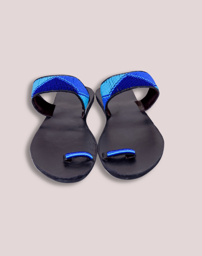Pampered feet blue leather glass bead Footwear